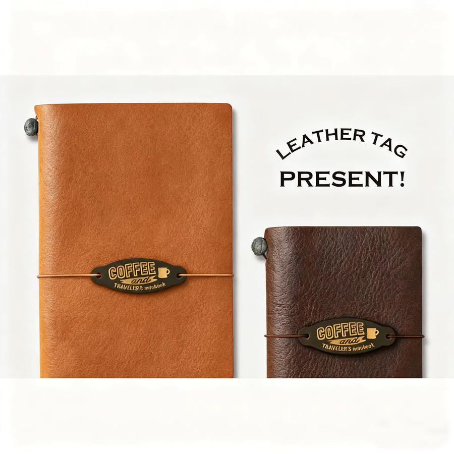 AIGUONIU Leder Aufnäher für Reise-Notizbücher in Braun mit Kaffee-Motiv, B: 6 cm, H: 2,3 cm - Bild 2