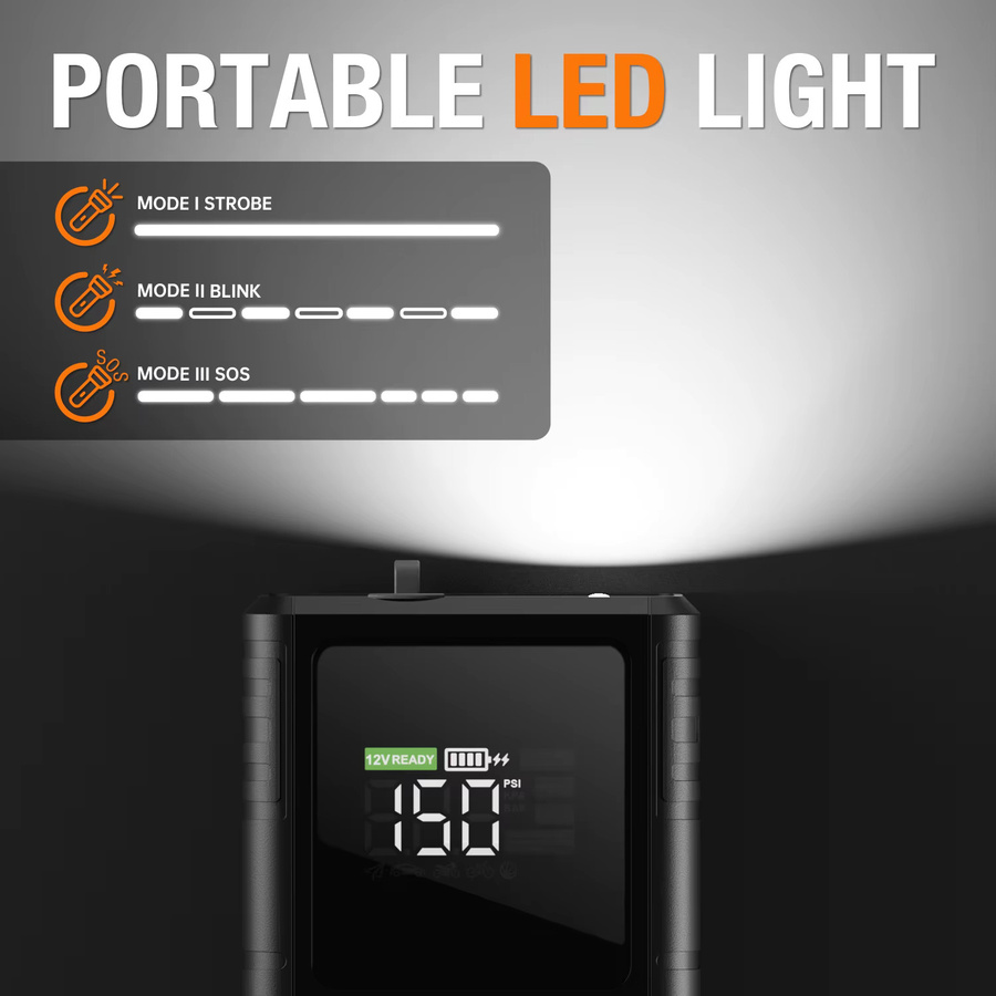 AdoreTrip Auto Starthilfe Powerbank 16000mAh mit Luftkompressor, 6000A Batterie Booster für PKW und SUV, Schwarz - Bild 6