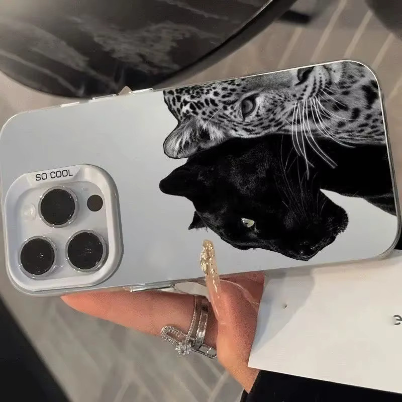 Galvanisierte TPU-Handyhülle mit Panther-Muster in Schwarz und Grau für Apple iPhone Modelle - Bild 2