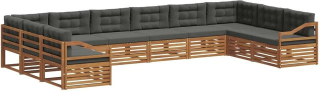 vidaXL Sofagarnitur aus Massivholz Akazie in Natur und Anthrazit, 10-teiliges Set mit Sitz- und Rückenkissen im modernen Latten-Design - Bild 1
