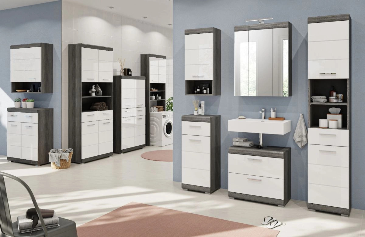 Waschmaschinenschrank Shawn von Inn.Furn in Weiß Hochglanz und Grau, Breite: 63 cm, Höhe: 191 cm - Bild 5