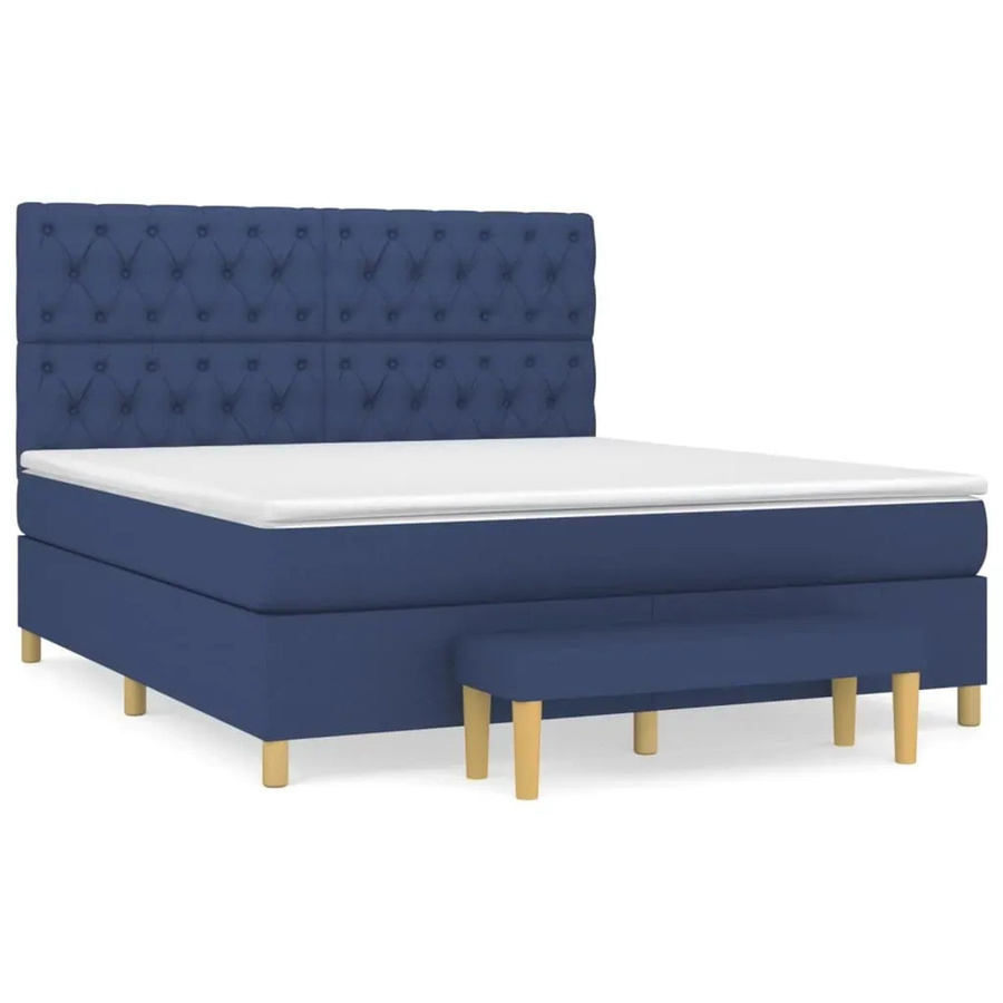 vidaXL Boxspringbett Hybrid mit Matratze Blau und Weiß, B/T/H: 160 x 200 x 128 cm - Bild 2