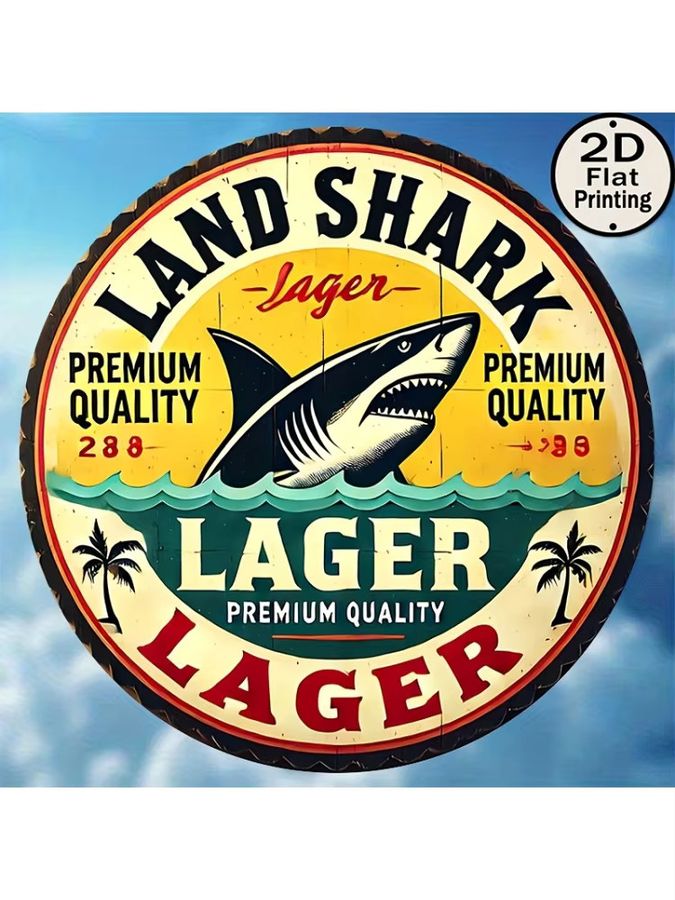 Vintage Land Shark Bier-Logo Metallwandschild rund, multicolor dekorative Eisenkunst-Malerei von Potdemiel, Durchmesser: 20 cm - Bild 6