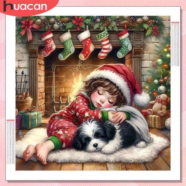HUACAN Diamantmalerei Mädchen und Hund Porträt als Mosaik Stickerei Set für Weihnachtsdekor, B/B/H: 20 x 20 x 20 cm - Bild 1