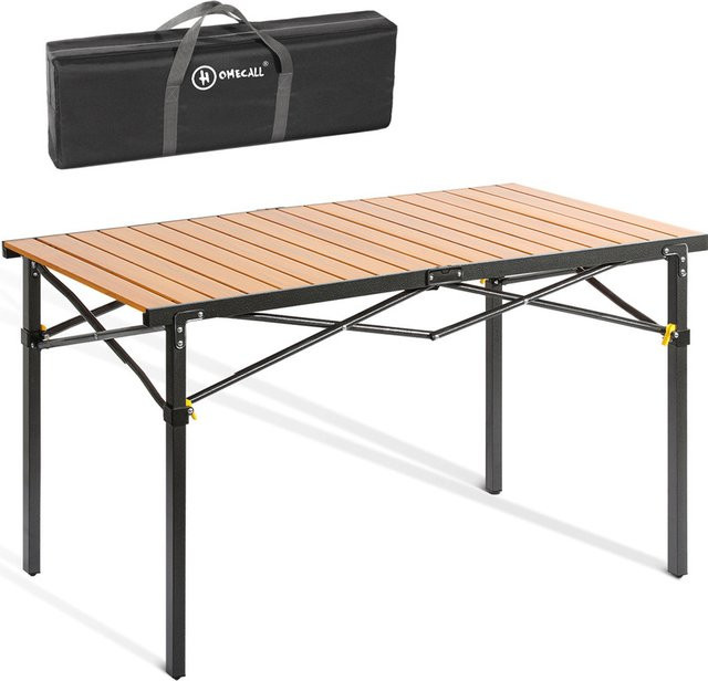 HOMECALL Klapptisch aus Aluminium in Holzmaserung Braun für Garten, Balkon und Camping, höhenverstellbar, B/T/H: 70 x 70 x 70 cm - Bild 1