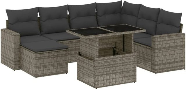 vidaXL 8-teilige Garten-Sofagarnitur aus Poly-Rattan in Grau mit Kissen und pulverbeschichtetem Stahlgestell - Bild 1