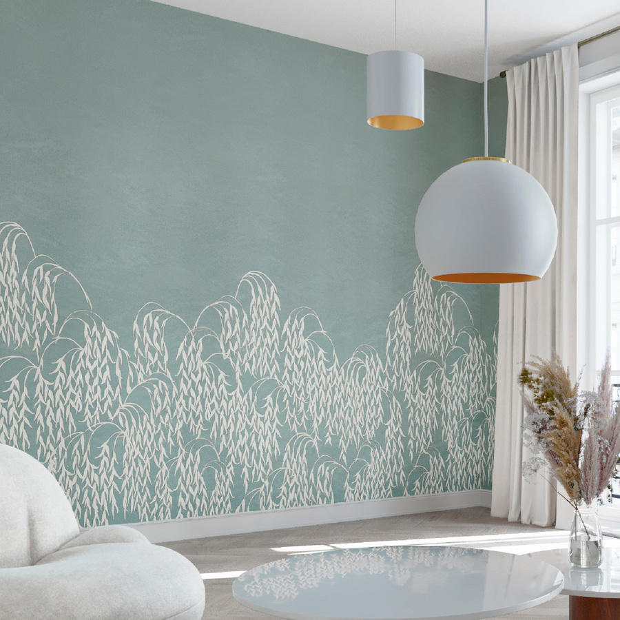 Nobilis Mural Les Saules Wandtattoo im Art Nouveau Stil mit floralem Design in Türkis, Weiß und Multicolour aus Vlies - Bild 1