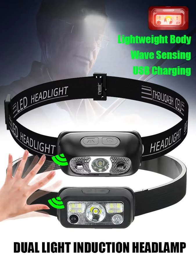 XIWANGFIRE Mini LED Stirnlampe mit Bewegungssensor, USB wiederaufladbar, Schwarz - Bild 7