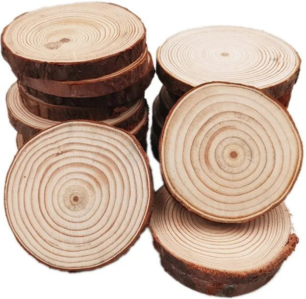 10 Stück natürliche Holzscheiben in Braun, runde Holzkreise für Bastelbedarf und Weihnachtsdeko, Durchmesser: 6 bis 7 cm - Bild 1