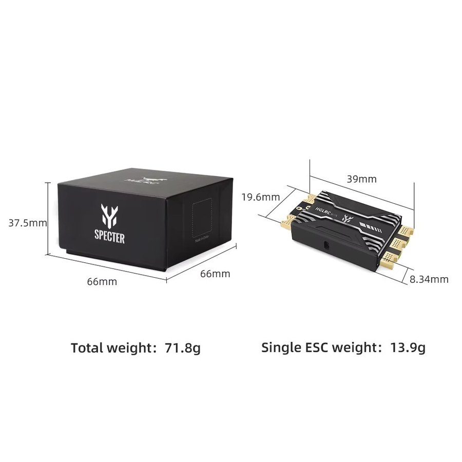 HGLRC SPECTRE 90A ESC mit BL32 Unterstützung, Telemetrie und Dual MOS CNC Shell für RC FPV Drohnen, Schwarz - Bild 3