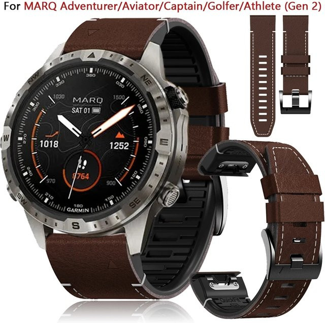 QCTOG Uhrenarmband PU Leder Silikon, 22/26mm, für Garmin - Bild 1