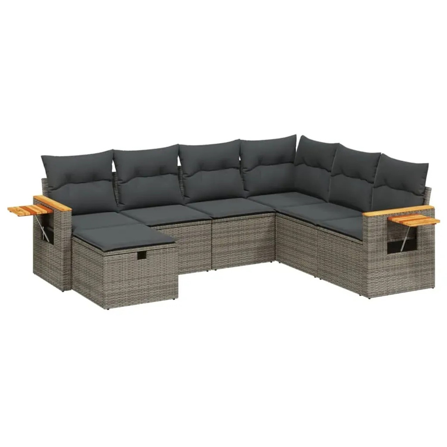 vidaXL 7-teilige Garten-Sofagarnitur aus Poly Rattan in Grau mit Kissen und Ottoman - Bild 2