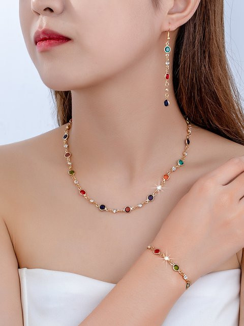 Schmuck-Set Ohrringe, Armband und Halskette, Gold, Kristall, Unisex - Bild 1
