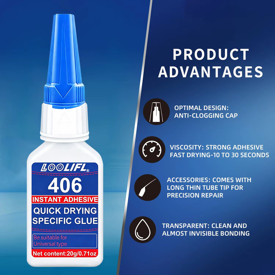 Loolifl 406 Sofortkleber transparent, schnelltrocknender Cyanacrylat-Superkleber mit Präzisionsspitze für Metall, Kunststoff und Keramik, 20g - Bild 4