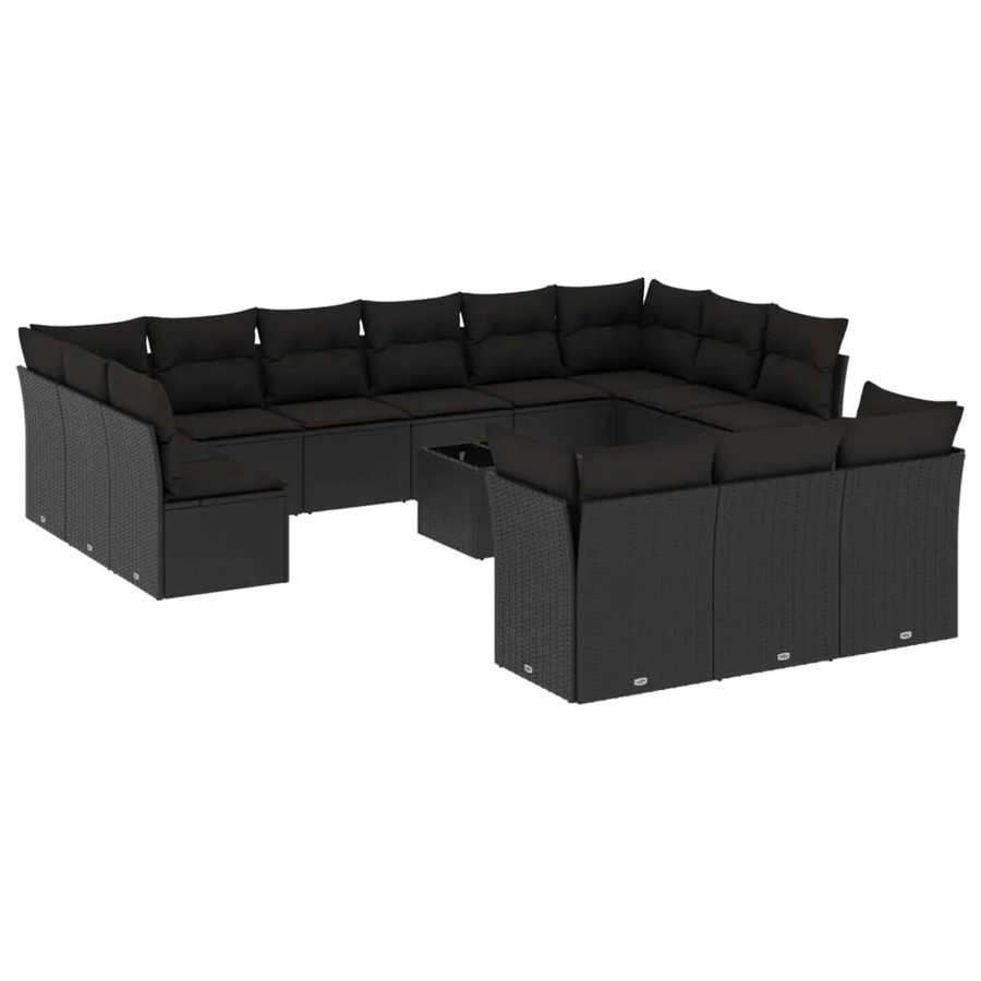 vidaXL 14-tlg Garten-Sofagarnitur in U-Form aus Polyrattan mit Kissen, Schwarz - Bild 2