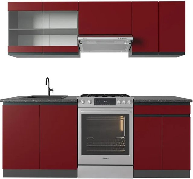 Vicco R-Line Küchenzeile modern in Rot und Anthrazit, Breite: 200 cm, Tiefe: 60 cm, Höhe: 82 cm - Bild 1