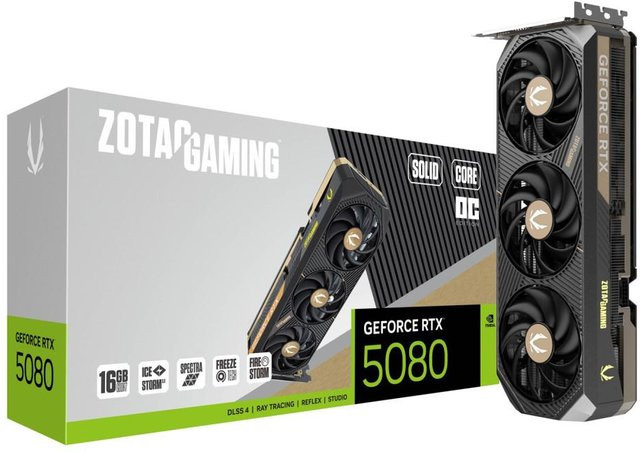 ZOTAC GAMING GeForce RTX 5080 SOLID CORE OC Grafikkarte, 16GB GDDR7, Schwarz - Bild 1