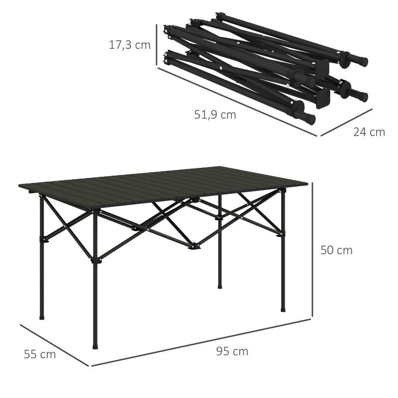 Outsunny Campingtisch aus Aluminium mit aufrollbarer Tischplatte und X-Rahmen, Schwarz, B/T/H: 55 x 50 x 95 cm - Bild 4