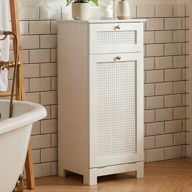 Finebuy Wäschesammler Nischenschrank in Weiß mit Rattan-Details für das Badezimmer B/T/H: 38 x 40 x 90 cm - Bild 1