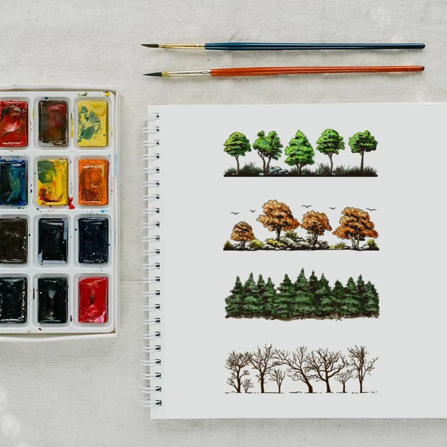Transparenter Gummistempel mit Waldmotiv und Bäumen für Natur- und Landschaftsgestaltungen - Bild 3