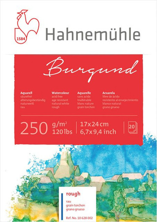 Hahnemühle Aquarellblock Burgund rau, 20 Blatt, naturweiß, B: 17 cm, H: 24 cm