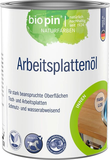 Biopin Arbeitsplattenöl Transparent Satin-Glanz Wasserabweisend und Lebensmittelecht 2,5 l - Bild 1