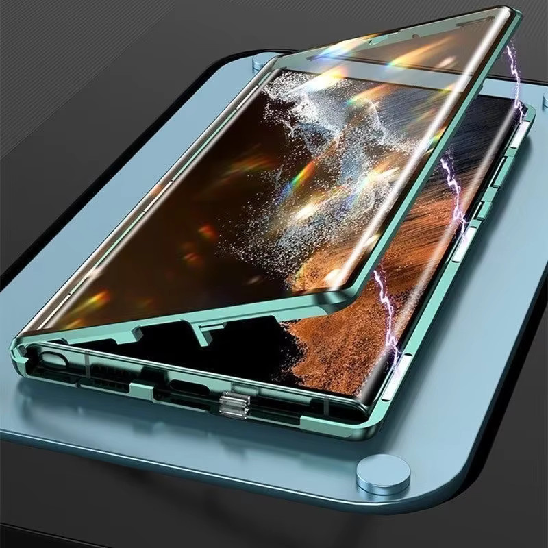 Magnetische Handyhülle aus doppelseitigem gehärtetem Glas für Samsung Galaxy S25 Ultra S26 Ultra S24 FE S22 S23 Plus in Transparent Green - Bild 4