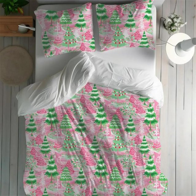 JMG Household Supplies Preppy Weihnachtsbettwäsche in Pink, Mikrofaser Bettwäsche-Set mit 1 Bettbezug und 2 Kissenbezügen, B/H: 135 x 200 cm - Bild 1