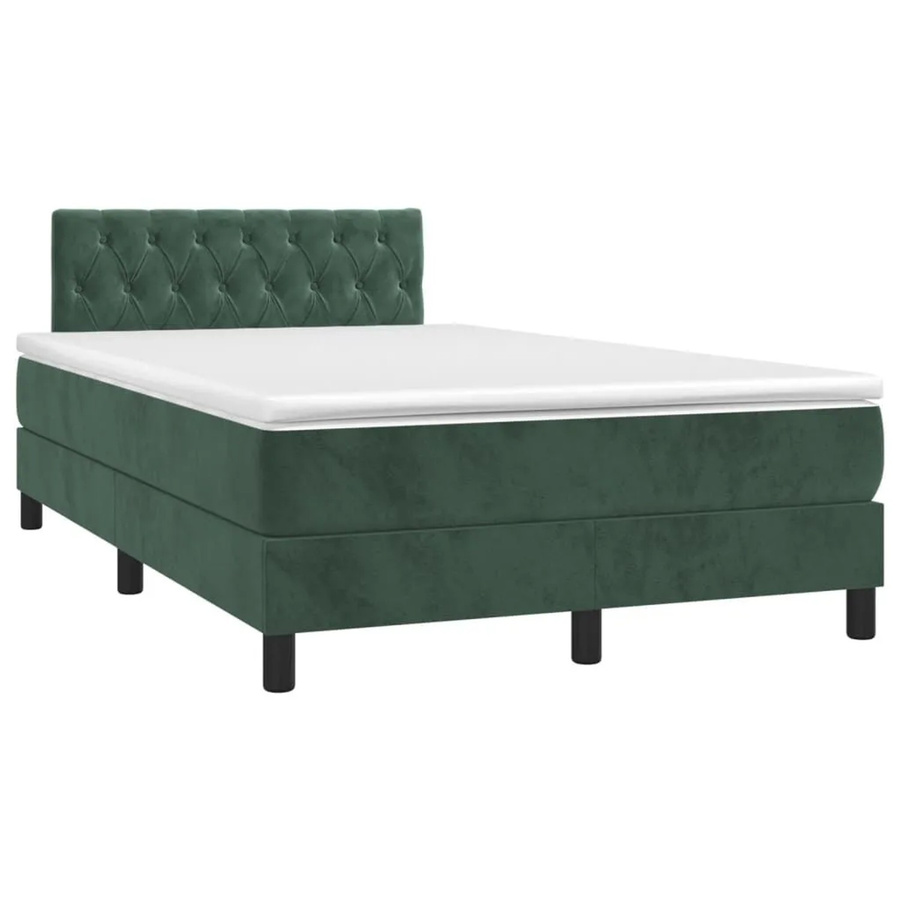 vidaXL Boxspringbett mit Matratze in Dunkelgrün aus Samt mit LED-Unterbettbeleuchtung und USB-Anschluss, B/T/H: 120 x 200 x 78 cm - Bild 2