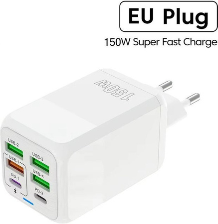 YJMP 150W USB C Ladegerät mit 6 Ports, PD QC 3.0 Schnellladegerät für iPhone, Xiaomi, Samsung und Huawei, EU Plug, Weiß