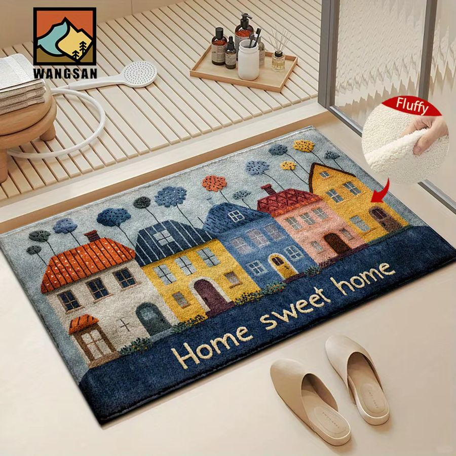 VIKAMA Fußmatte Sweet Home im 2D Cartoon Design, Rot Blau Multicolor, Teppich für Wohnzimmer, Bad oder Schlafzimmer - Bild 2