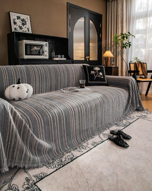 Yiran Furniture Sofabezug aus Chenille in Grau Gestreift B: 180 cm, T: 130 cm - Bild 1