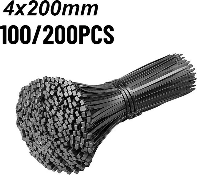 Selbstsichernde Nylon Kabelbinder in Schwarz für die Draht- und Kabelbefestigung, 100 oder 200 Stück - Bild 1