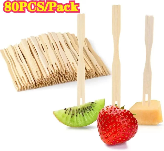 100 Stück Einweg Holz Obstgabeln in Braun für Dessert, Kuchen und Vorspeisen - Bild 1