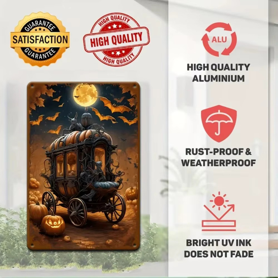 CIFBUY Halloween Kürbiskutsche Metallschild Vintage Herbstdeko Wandposter B/H: 45,0 x 30,0 cm - Bild 3