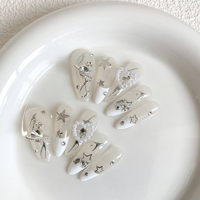 Künstliche Nagelkunst, mandelförmig, transparenter Glitzer Planet, 10 Stück, Damen - Bild 1