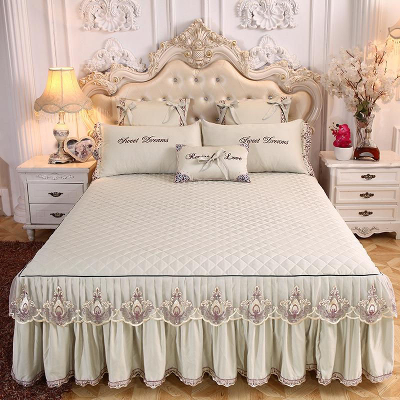 Gesteppter Spitzen-Bettrock von Your Warm Home in Beige aus Tencel-Modal und Baumwolle für den Sommer, B/T/H: 150 x 200 cm - Bild 2