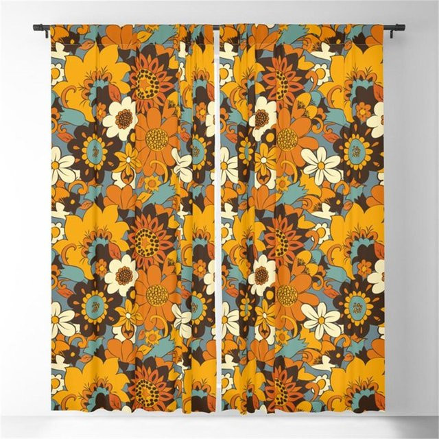 2er-Set Vintage Schirmvorhänge mit floralem 3D-Print, halbtransparent, Multicolour, B: 60 cm x H: 60 cm - Bild 1