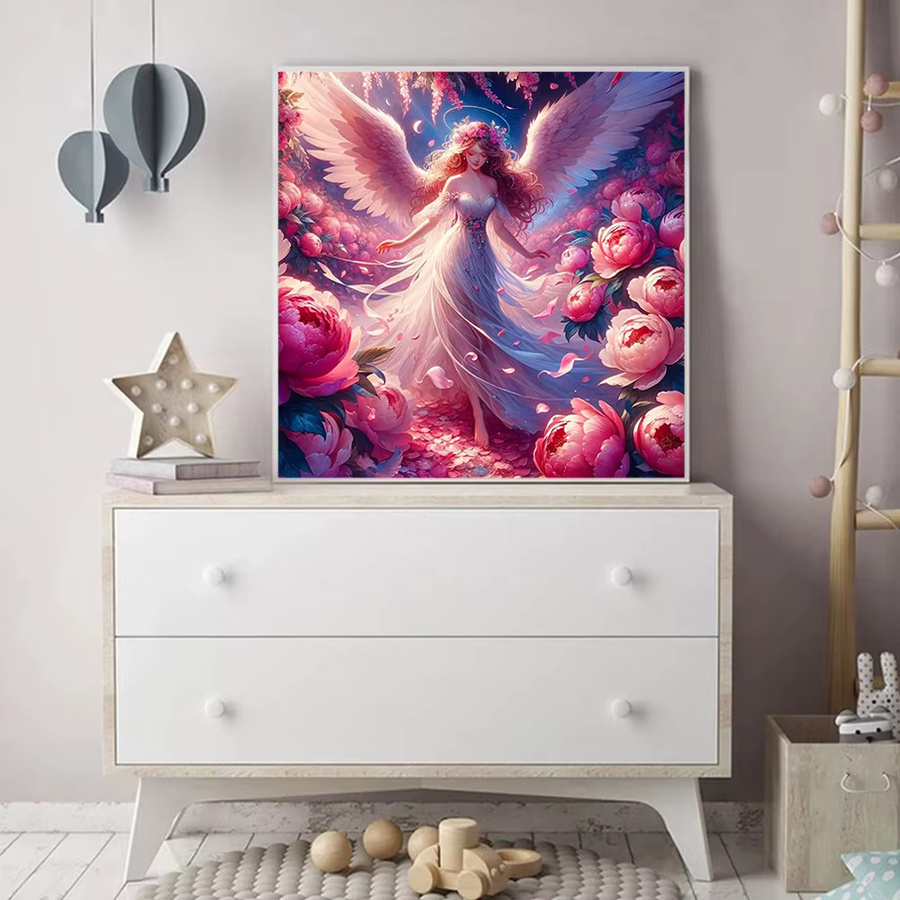 Momoart Diamant-Mosaik DIY Set Mädchenporträt mit Rosenmotiv, 5D Strass-Stickerei in Multicolour, Rund - Bild 3