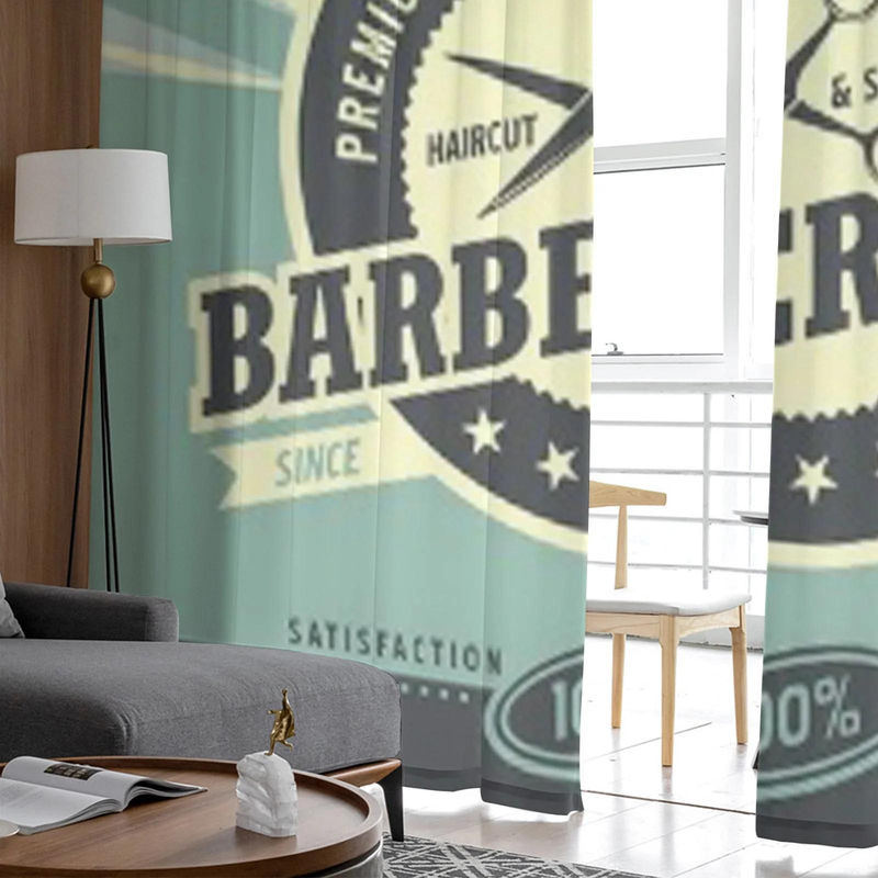 Super Six Barber Shop Retro Poster Design Transparente Tüll Vorhänge aus Organza, Farbe: Pink, Breite: 135 cm, Höhe: 114 cm - Bild 4