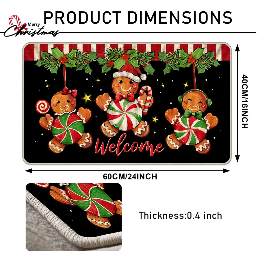 VIKAMA Weihnachtliche Fußmatte Lebkuchenmann, rutschfeste Eingangstteppich für Innen und Außen, Mehrfarbig, B: 60 cm, T: 40 cm - Bild 2