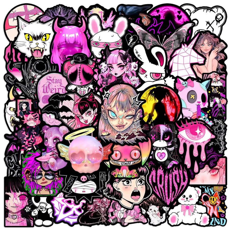 50 Stück GOGOTU Aufkleber im Gothic Horror Stil Lila Wasserdichte Graffiti Sticker für Laptop Skateboard Telefon und Auto - Bild 3