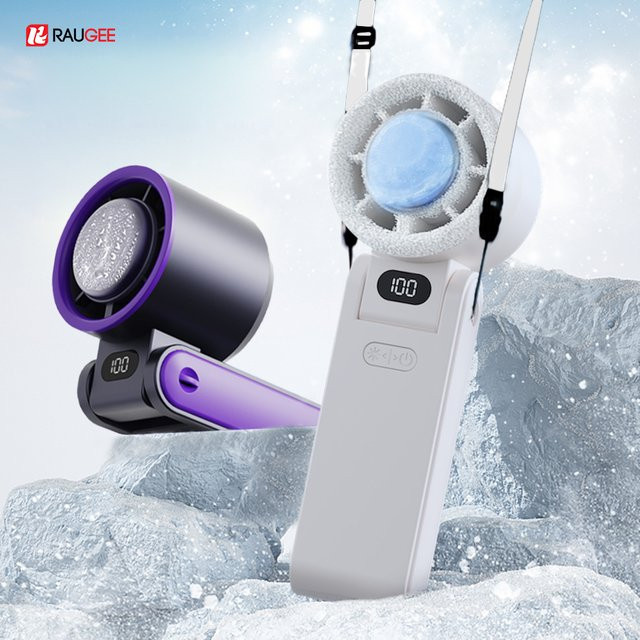 Tragbarer Eiskühlventilator von ragee in Grau, faltbarer Mini-Handventilator mit USB-Wiederaufladung und 1-100 Gängen für Camping und Outdoor - Bild 1