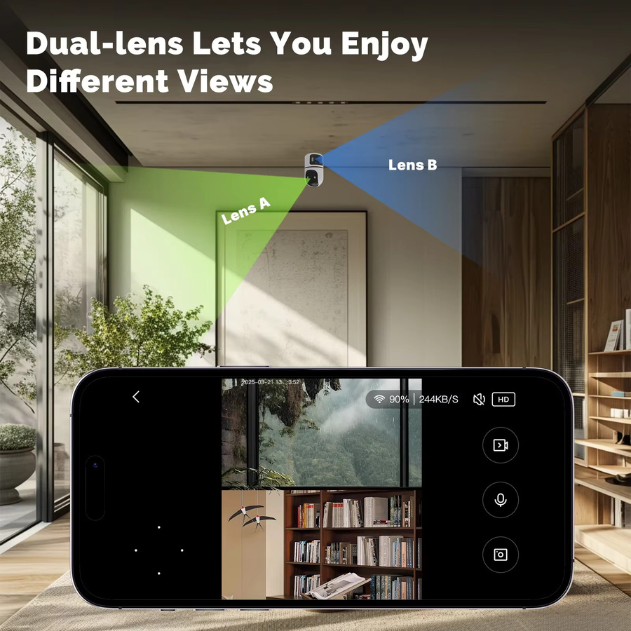 Moes Tuya WiFi Smart Indoor Kamera mit 4MP Dual Screen Objektiv, 2,4G/5G, Infrarot Nachtsicht, Bewegungserkennung, Auto Track und Zwei-Wege Audio in Weiß - Bild 3