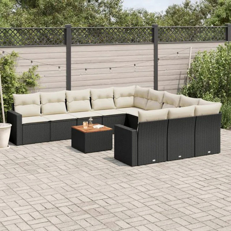Vidaxl Gartenmöbel-Set aus Polyrattan mit Kissen, 12-teilig, Schwarz - Bild 1