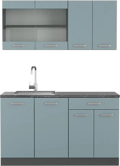 Vicco R-Line Singleküche modern in Blau-Grau und Anthrazit, Breite: 140 cm - Bild 1