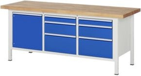 RAU Werkbank Serie 8570A2 höhenverstellbar mit 6 Schubladen und 1 Tür, B: 200 cm, T: 70 cm, H: 84 bis 104 cm - Bild 1