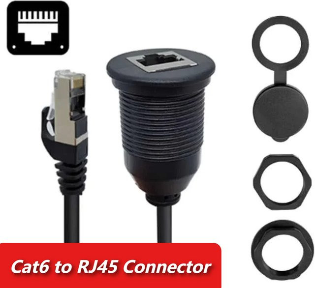 DIVEDEER RJ45 zu CAT6 Wasserdichter Netzwerk-Stecker auf Buchse Ethernet LAN Verlängerungskabel, Schwarz - Bild 1