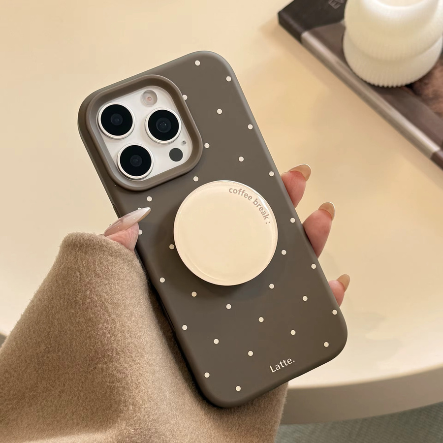 MUQGEW Handyhülle mit Polka-Dot-Muster und runder Halterung in Braun für iPhone 17 16 15 14 13 12 Pro Max 11, stoßfeste Silikonhülle - Bild 2