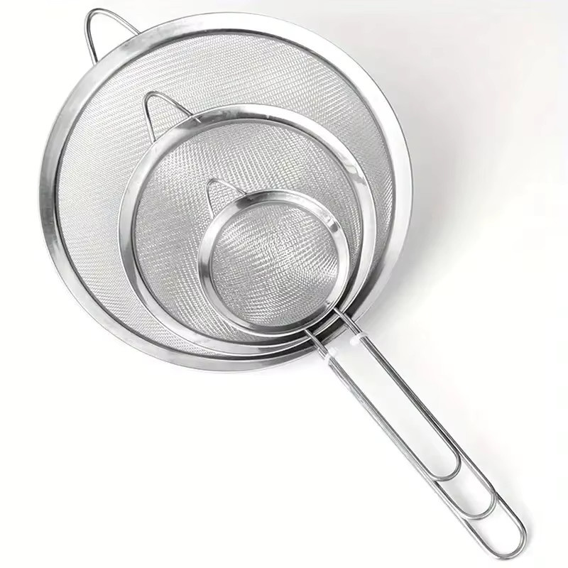 3er-Pack feinmaschige Edelstahlsiebe in Silber mit Metallgriffen für Mehlsiebe und Ölfilter - Bild 2